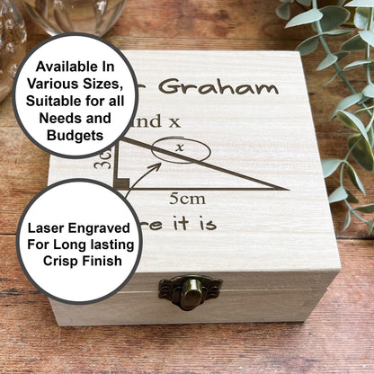 a wooden box with a picture of a triangle on it