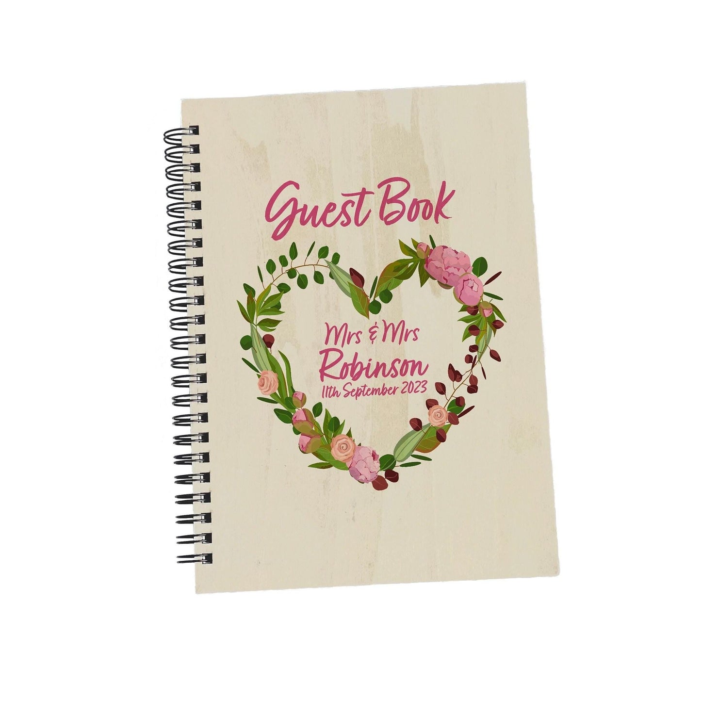Floral Heart Wreath Personalised Wedding Guest Book