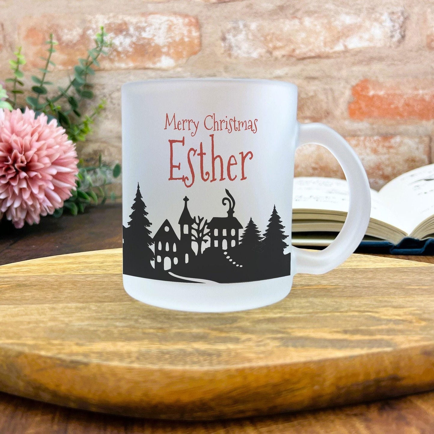 Town Silhouette Christmas Mug Personalised Frosted Glass Secret Santa Gift XMAS Stocking Filler