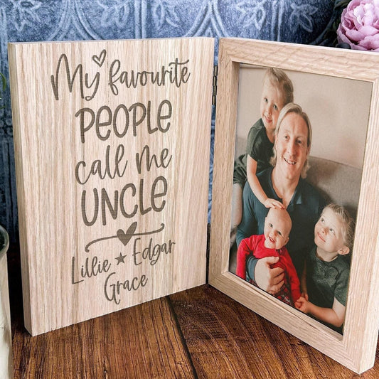My Favourite People Call Me Uncle Personalised Oak Photo Frame - Brother Gift - Baby Announcement