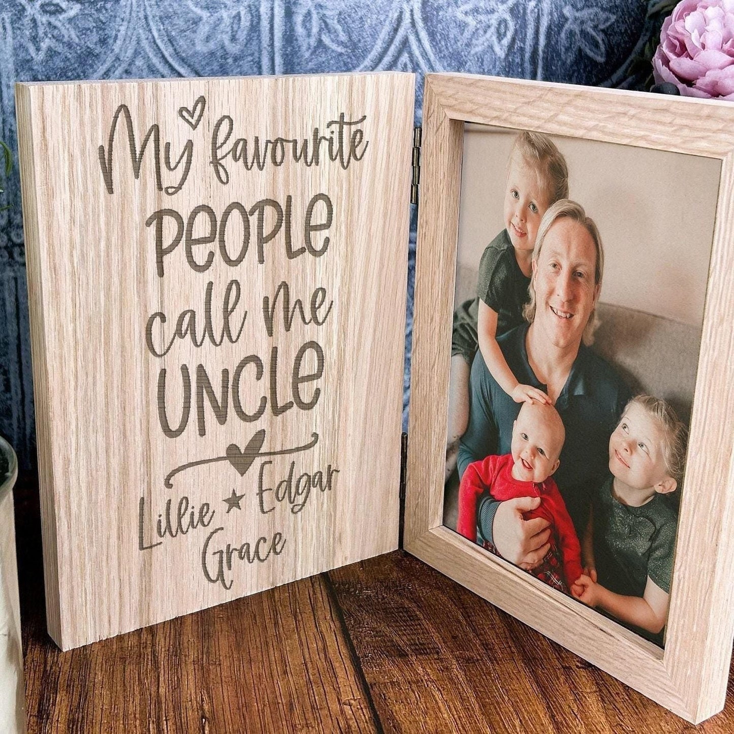 My Favourite People Call Me Uncle Personalised Oak Photo Frame - Brother Gift - Baby Announcement