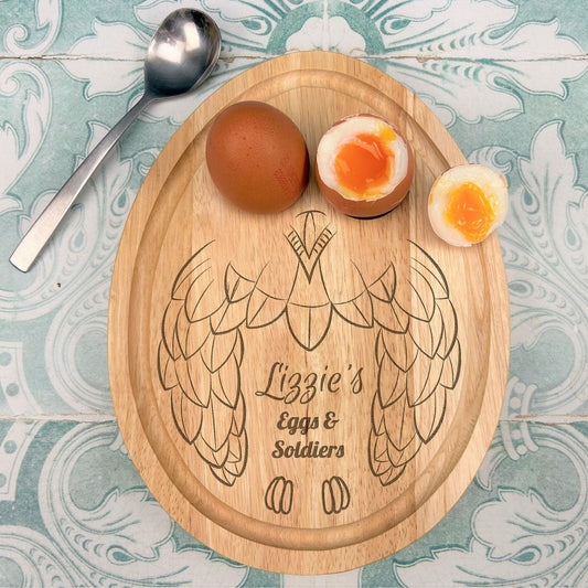Owl Design Egg Shaped Breakfast Board Eggy Dippy Soldiers - Personalised Gift