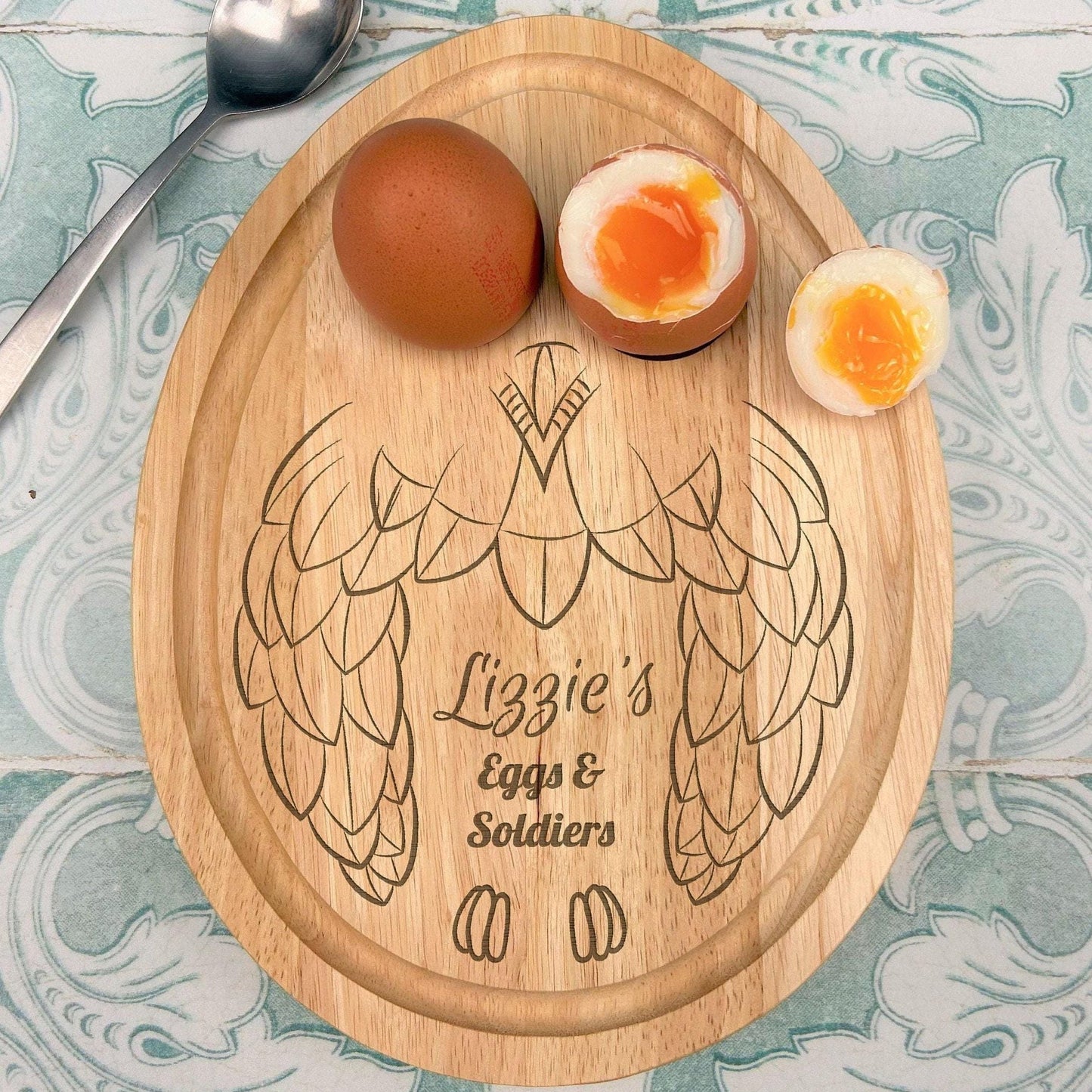 Owl Design Egg Shaped Breakfast Board Eggy Dippy Soldiers - Personalised Gift