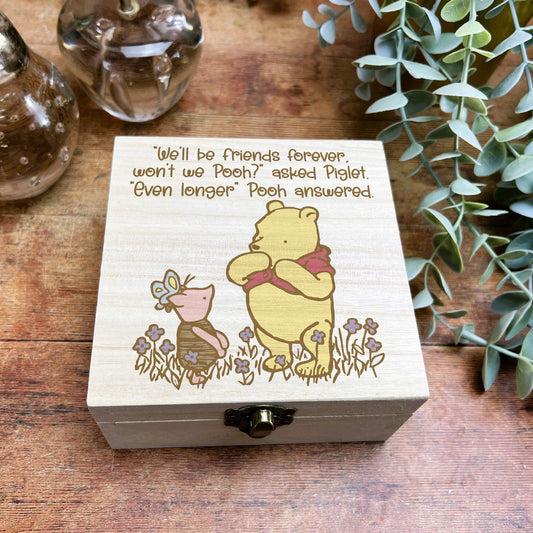 Pooh Bear Piglet Friendship Friends Forever Colourful Wooden Trinket Box Desk Tidy Clutter Hair Bobbles Stationary Christmas Birthday Gift