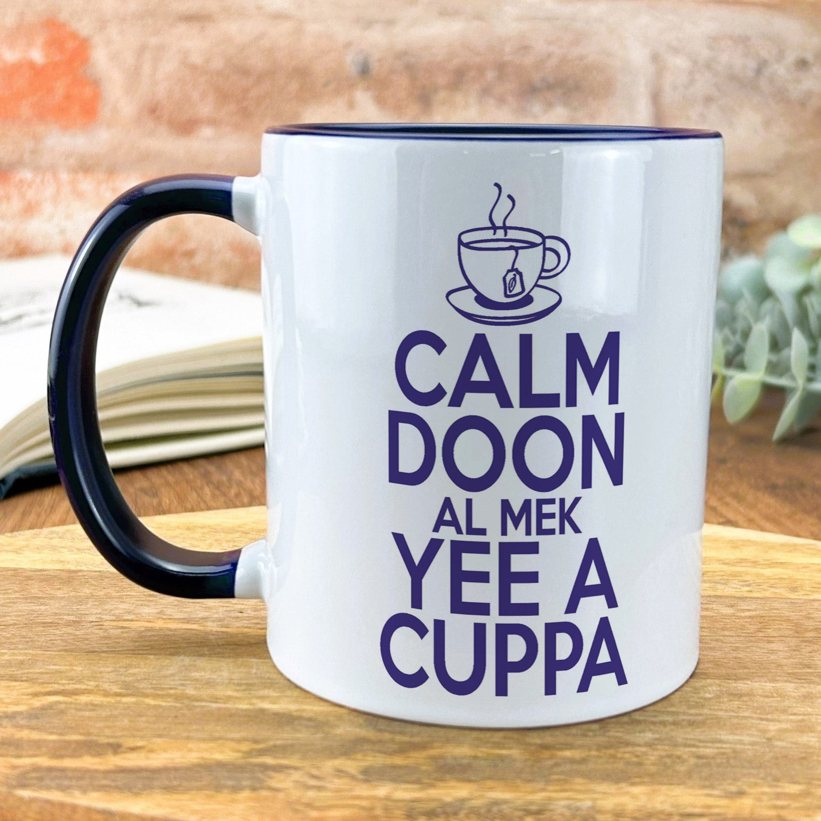 a coffee mug that says calm doon all meme yee a cupa
