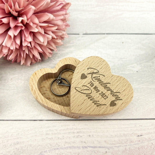 Names and Date Wedding Ring Carrier Heart Box Personalised Engagement Gift