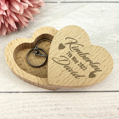 Names and Date Wedding Ring Carrier Heart Box Personalised Engagement Gift