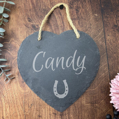 Personalised Horse Name Slate Heart - Horseshoe Stable Plaque