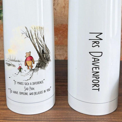 Winnie the Pooh and Piglet Teacher Vacuum  Flask, Personalised End of School Thank You Gift - Primary - Junior - Leaving - TA - Assistant -