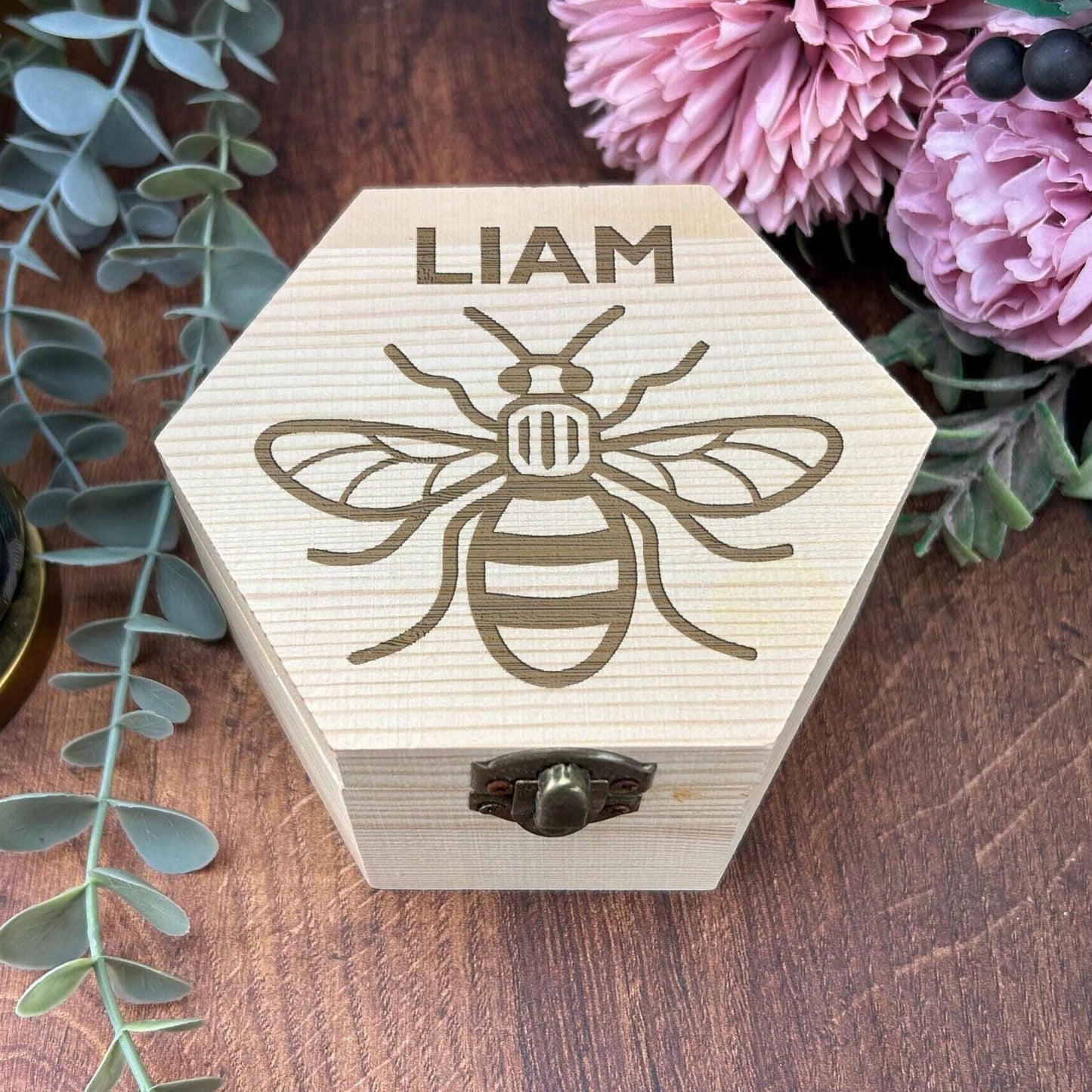 Manchester Bee Engraved Box - Storage / Memory - Wooden Personalised Gift
