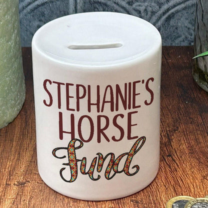 Horse Fund - Personalised Ceramic Money Box - Any Name - Horse Riding Savings