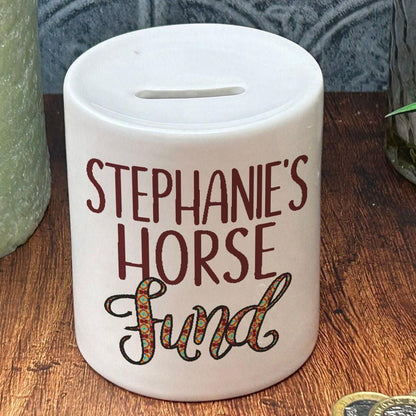 Horse Fund - Personalised Ceramic Money Box - Any Name - Horse Riding Savings