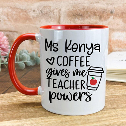 Coffee Gives Me Teacher Powers Teacher Personalised Ceramic Mug