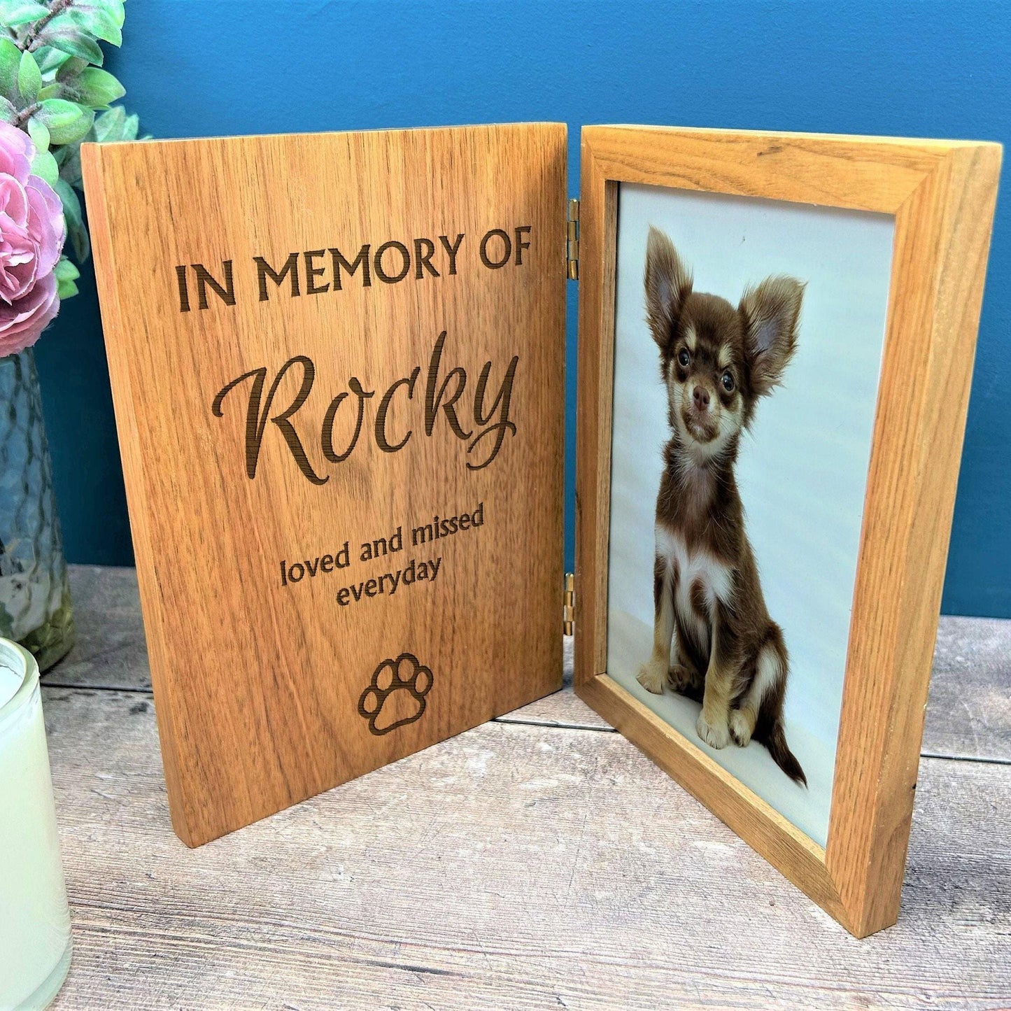 Pet Loss Remembrance Personalised Memorial Oak Photo Frame - Cat - Dog - Horse - Rabbit