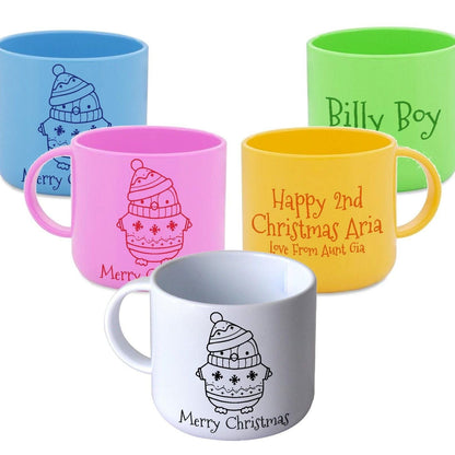 Penguin Merry Christmas Personalised Mug for Toddlers 6oz Polymer Unbreakable Child Safe Gift