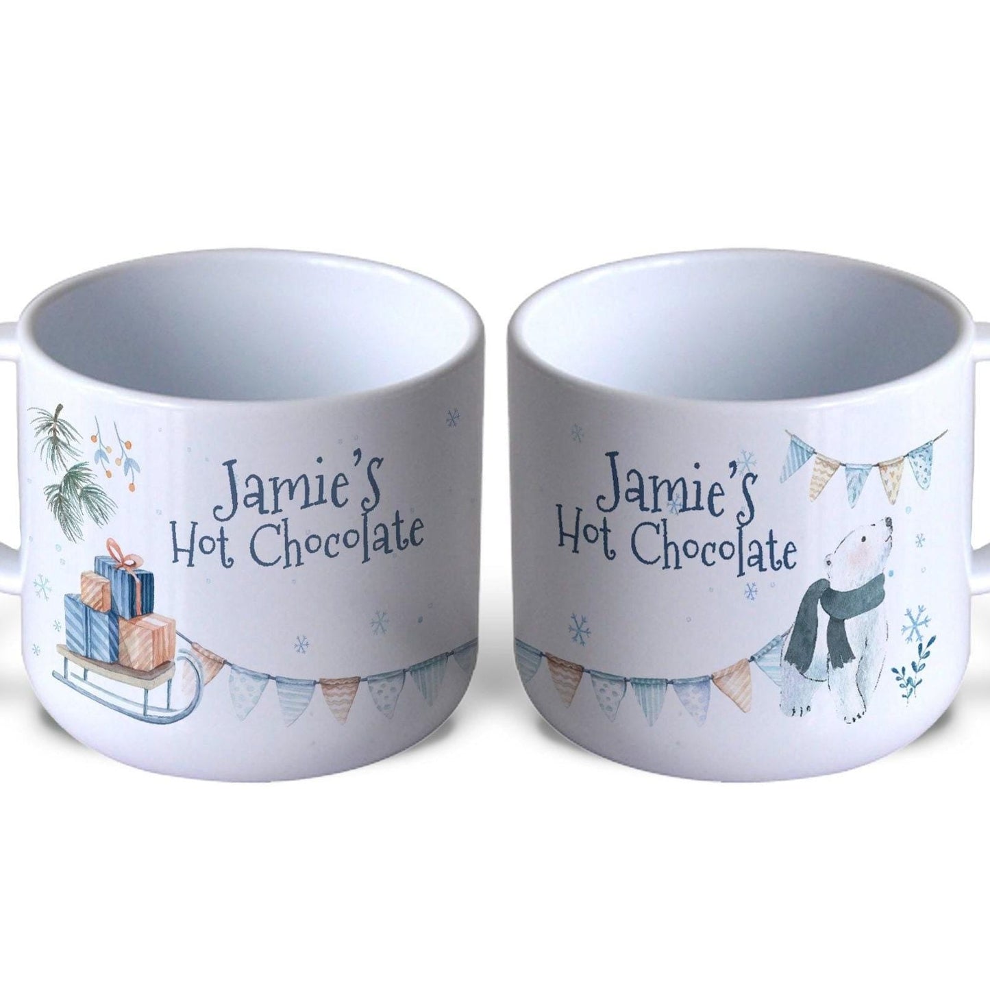 Polar Bear Sleigh Christmas Hot Chocolate Gift XMAS Children's Personalised Mug Unbreakable Kids Toddler Child Safe