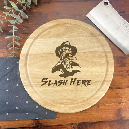 a cutting board with a picture of a man on it