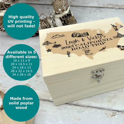 a wooden box with a map of the united states on it