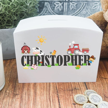 Farm Yard Theme Wooden Money Box - Colourful - Personalised - Children's Birthday Saving Gift