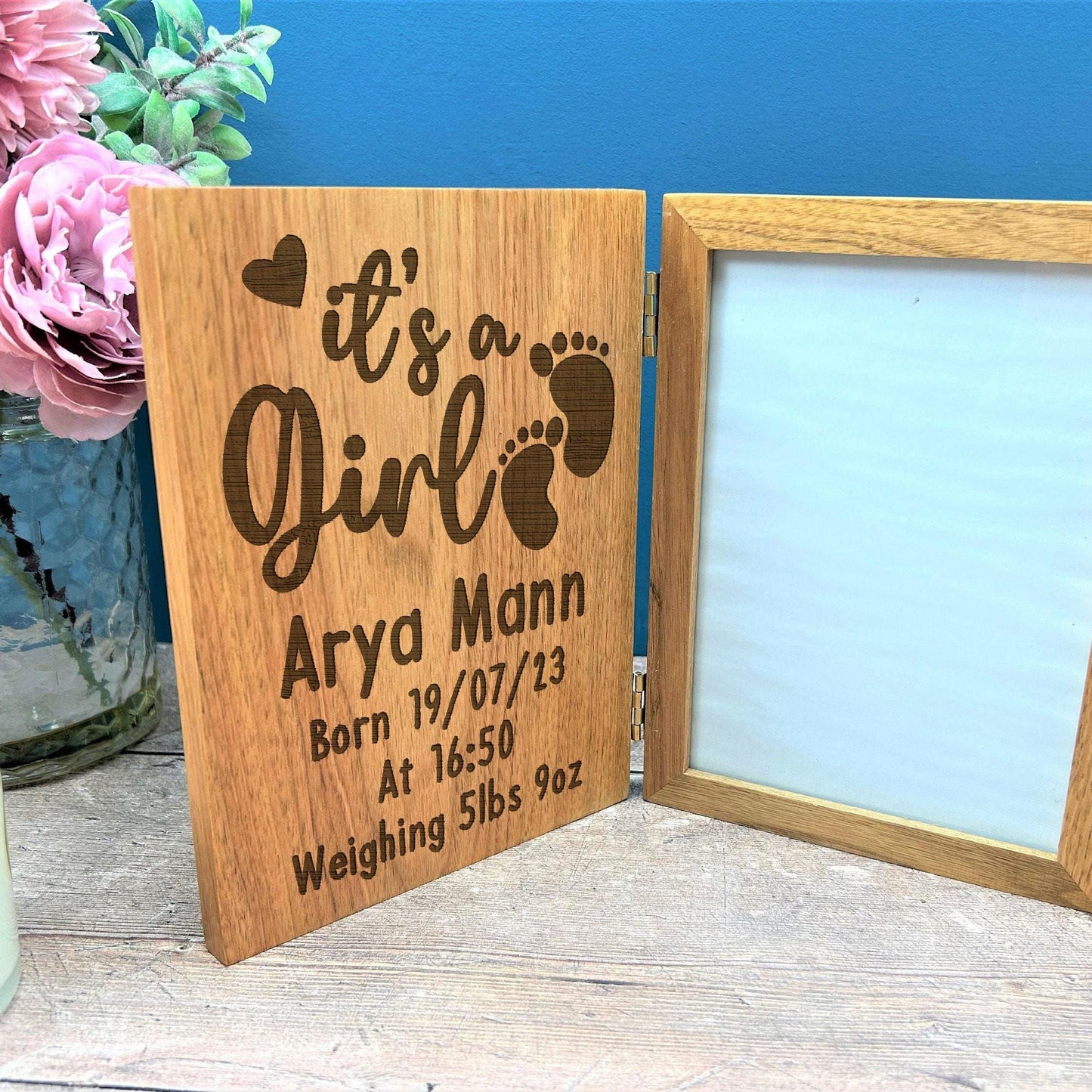It's A Girl New Baby Personalised Oak Photo Frame Gift - New Baby Gift
