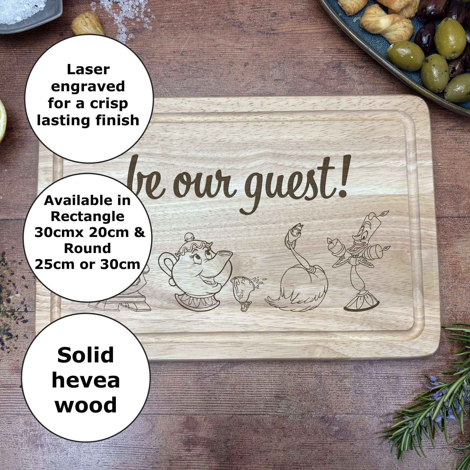 a wooden cutting board with a picture of a cartoon character on it