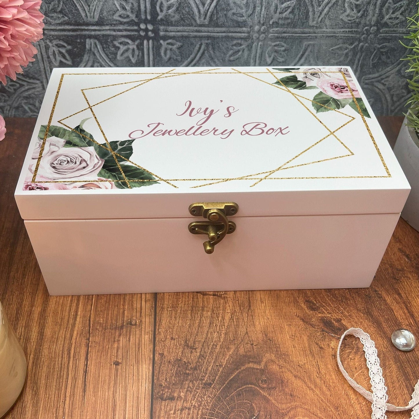 Rose Floral Personalised Jewellery Box Gift Birthday Grandma Mother's Day