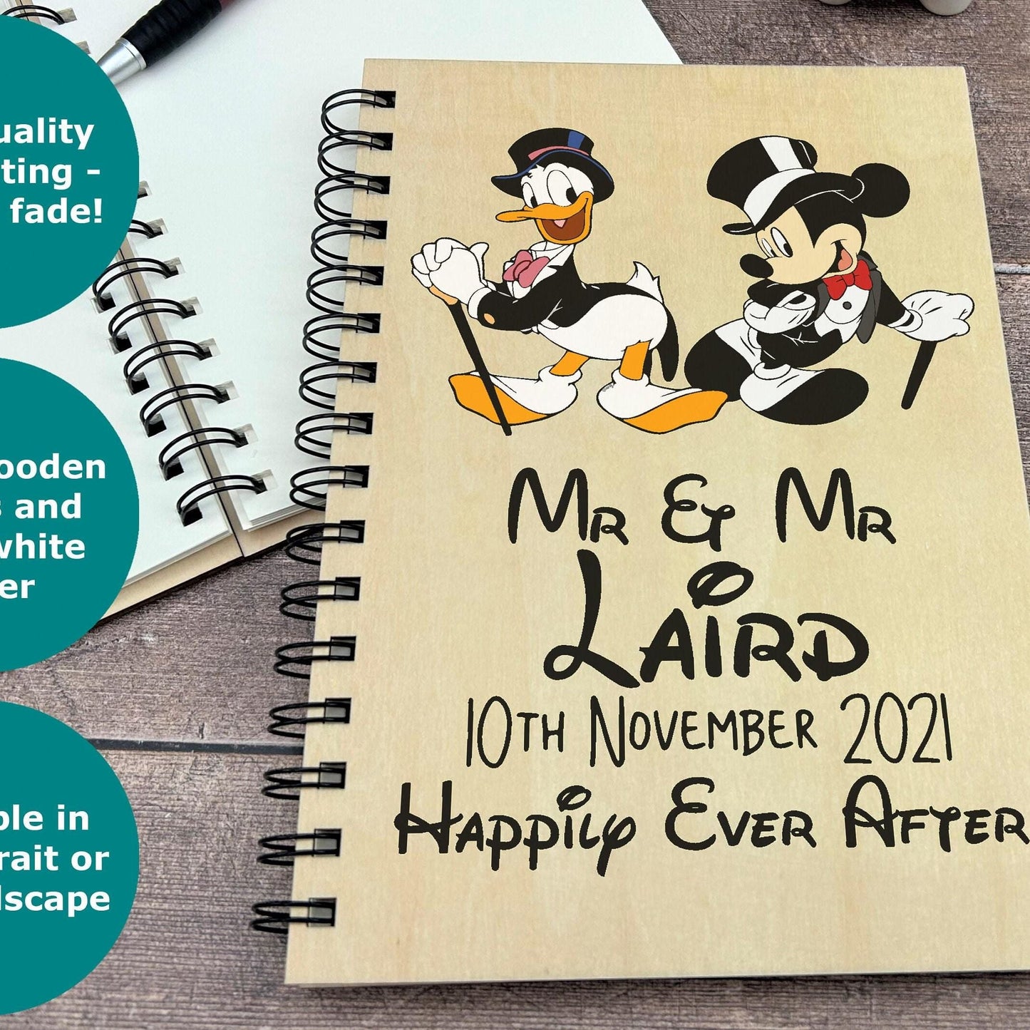 Mickey Mouse Donald Duck Mr & Mr Disney - Personalised Wedding Guest Book