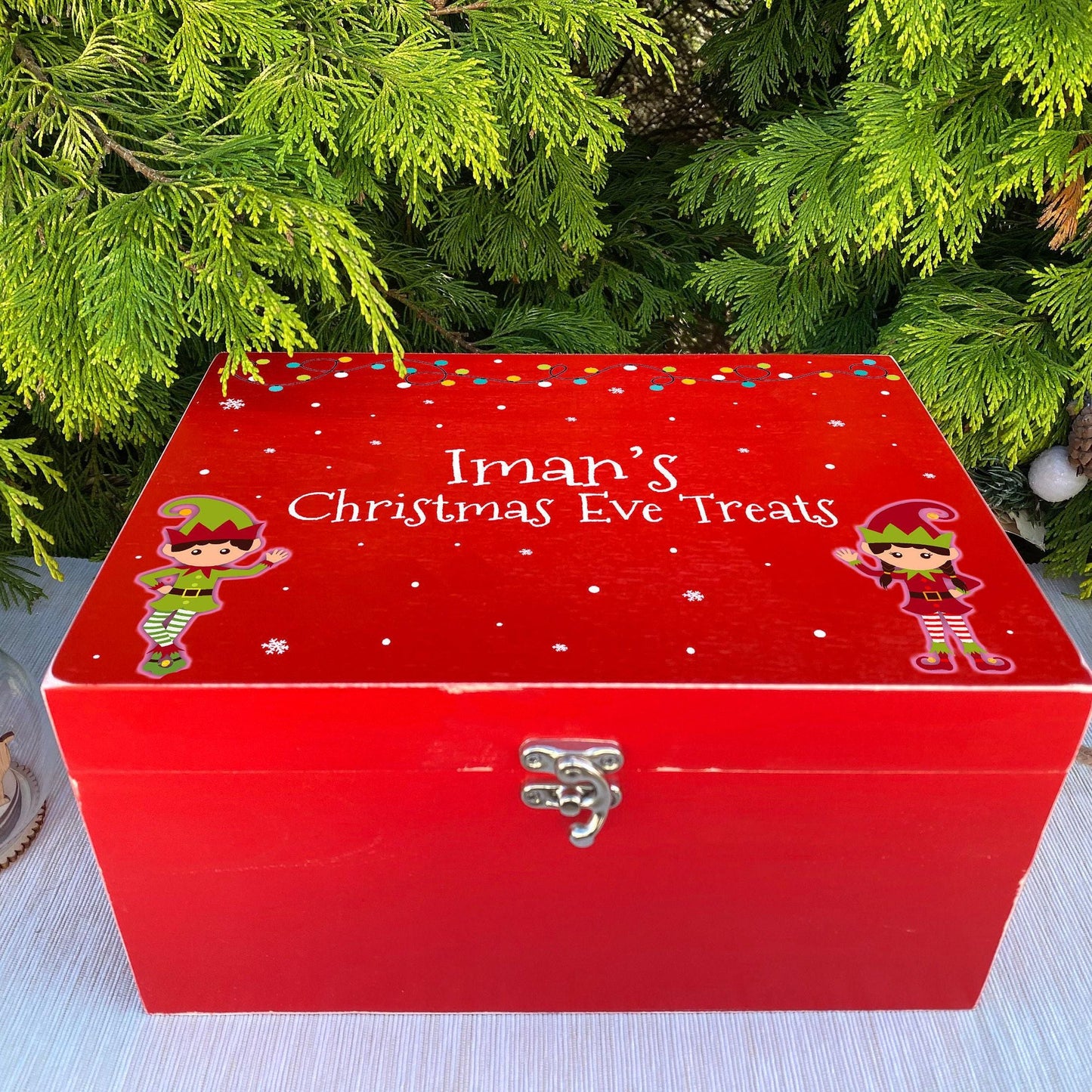 Elf Christmas Eve Treats Wooden Box - Santa's Elves XMAS Treats Personalised Box