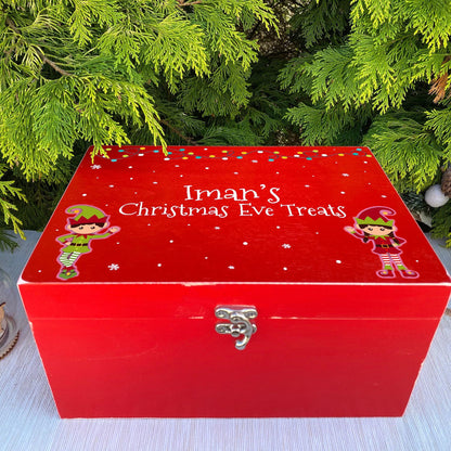 Elf Christmas Eve Treats Wooden Box - Santa's Elves XMAS Treats Personalised Box