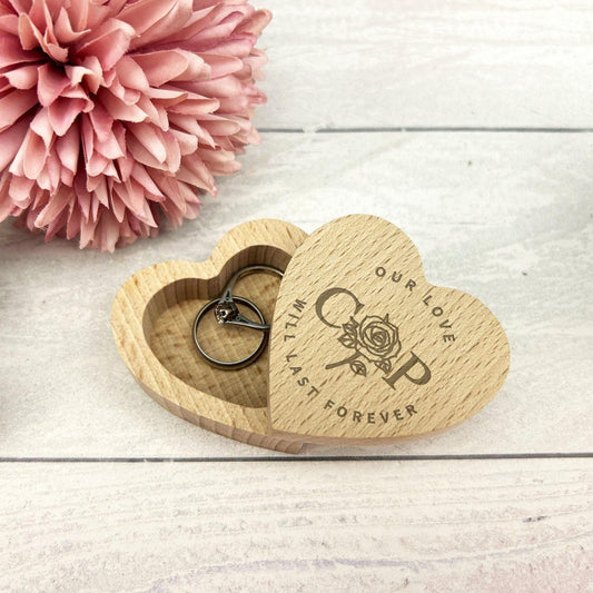 Love Forever Rose Wedding Ring Carrier Heart Box Personalised Engagement Gift
