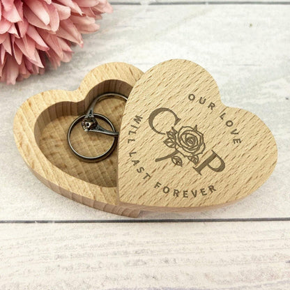 Love Forever Rose Wedding Ring Carrier Heart Box Personalised Engagement Gift