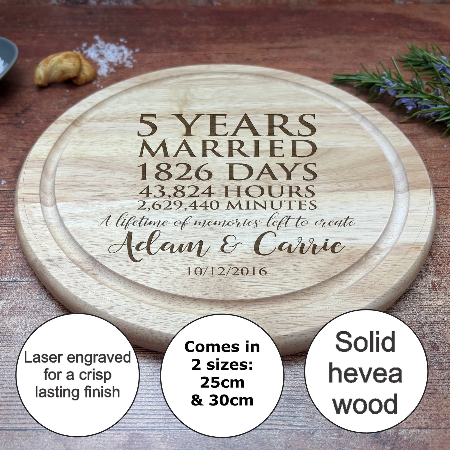a personalized cutting board for a 5 year wedding anniversary