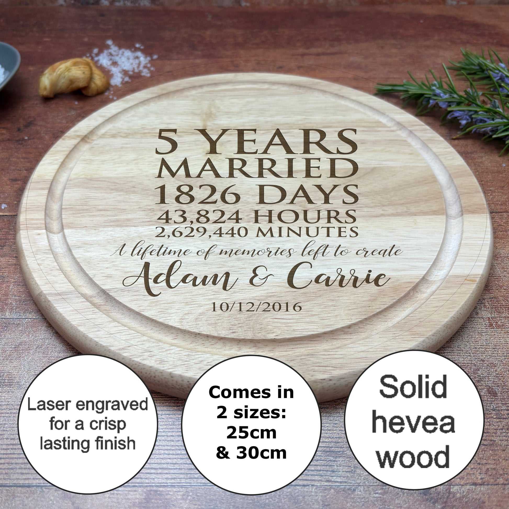 a personalized cutting board for a 5 year wedding anniversary