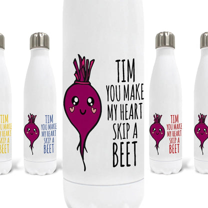 Beetroot Heart Skip A Beet Beat Funny Personalised Slim Water Bottle Valentine's Day Boyfriend Girlfriend Gift