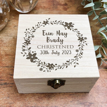 Floral Christening Wooden Memory Box Personalised Christening / New Baby Gift