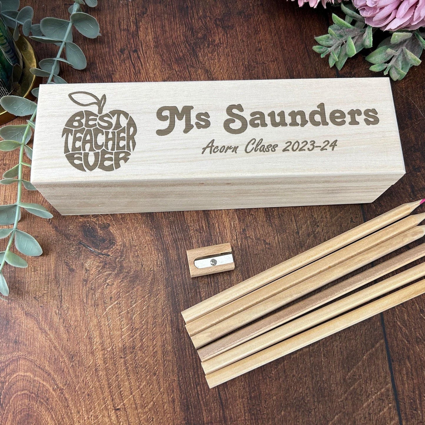 Best Teacher Ever - Engraved Pencil Case Box - Personalised End of School Term Gift