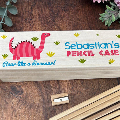 Dinosaur Printed Personalised Wooden Box - Pencil Case School Stationery Birthday Gift