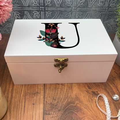 Monogram Personalised Floral Jewellery Trinkets Box - Birthday Gift