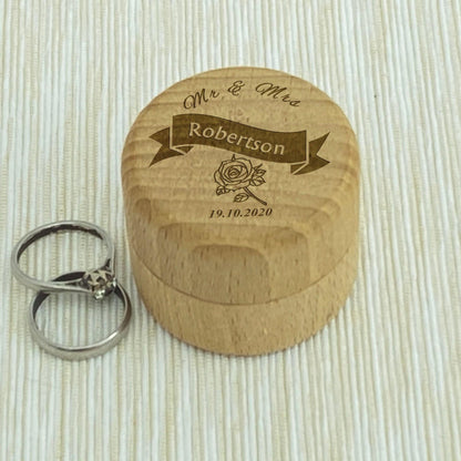 Rose Name and Date Mr Mrs Wedding Ring Carrier Box Personalised Engagement Gift