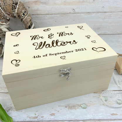 Hearts Wooden Memory Box Personalised Gift