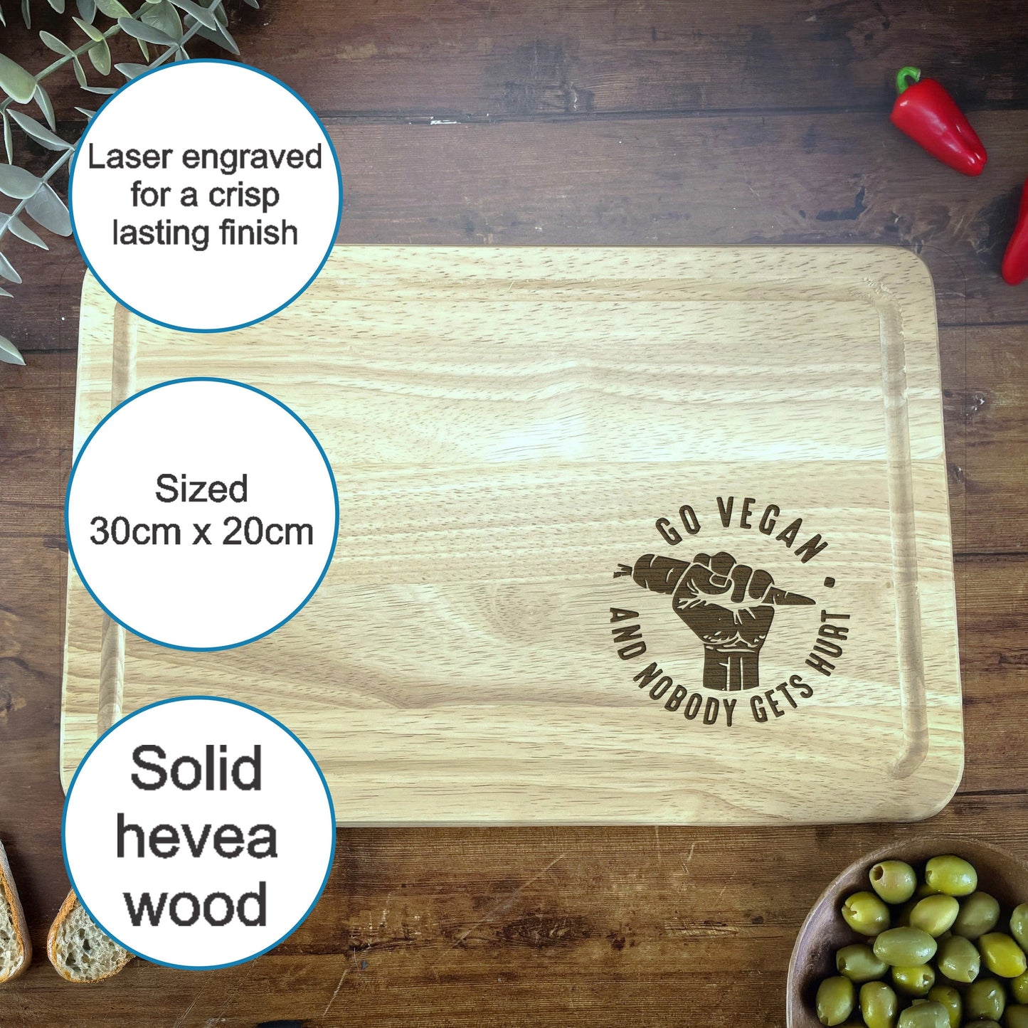 a cutting board with a picture of a fist on it