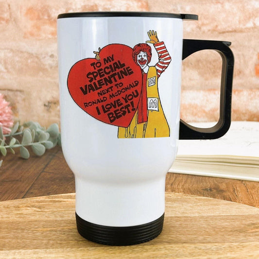Ronald McDonalds Valentine's Day Travel Mug Retro Design