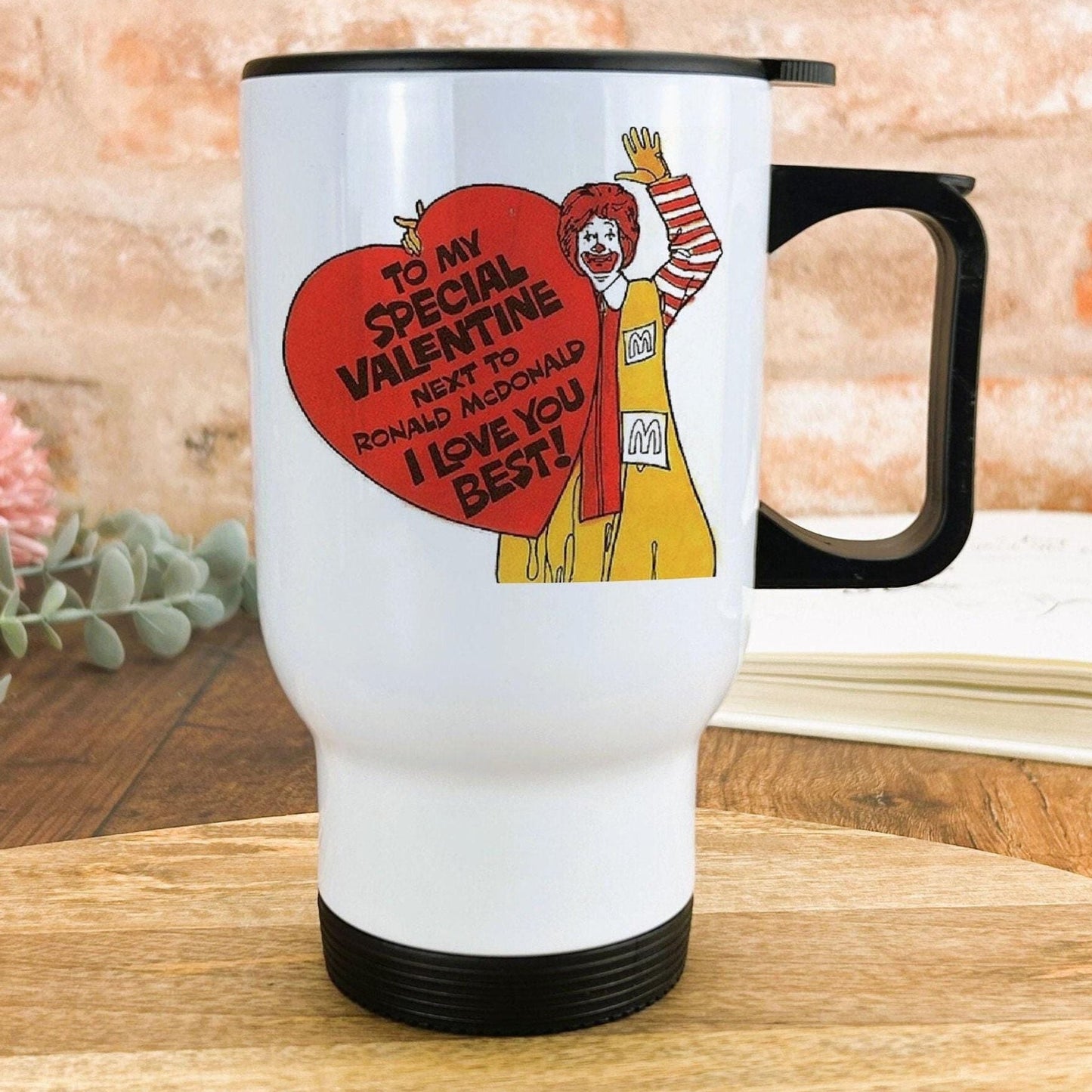 Ronald McDonalds Valentine's Day Travel Mug Retro Design
