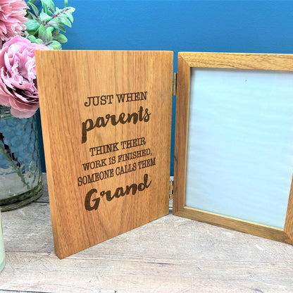 Parents to Grandparents Quote Personalised Oak Photo Frame Gift - Baby Announcement