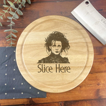 a cutting board with a picture of a woman on it
