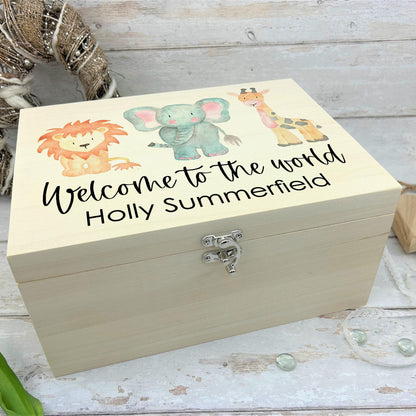 Welcome To The World Safari Watercolour Animals - Personalised Christening Gift