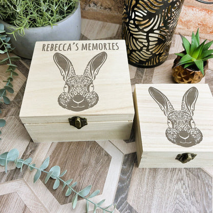 Hare Illustration Engraved Wooden Trinket Jewellery Box Christmas Gift Birthday Present  Woodland Animal Secret Santa