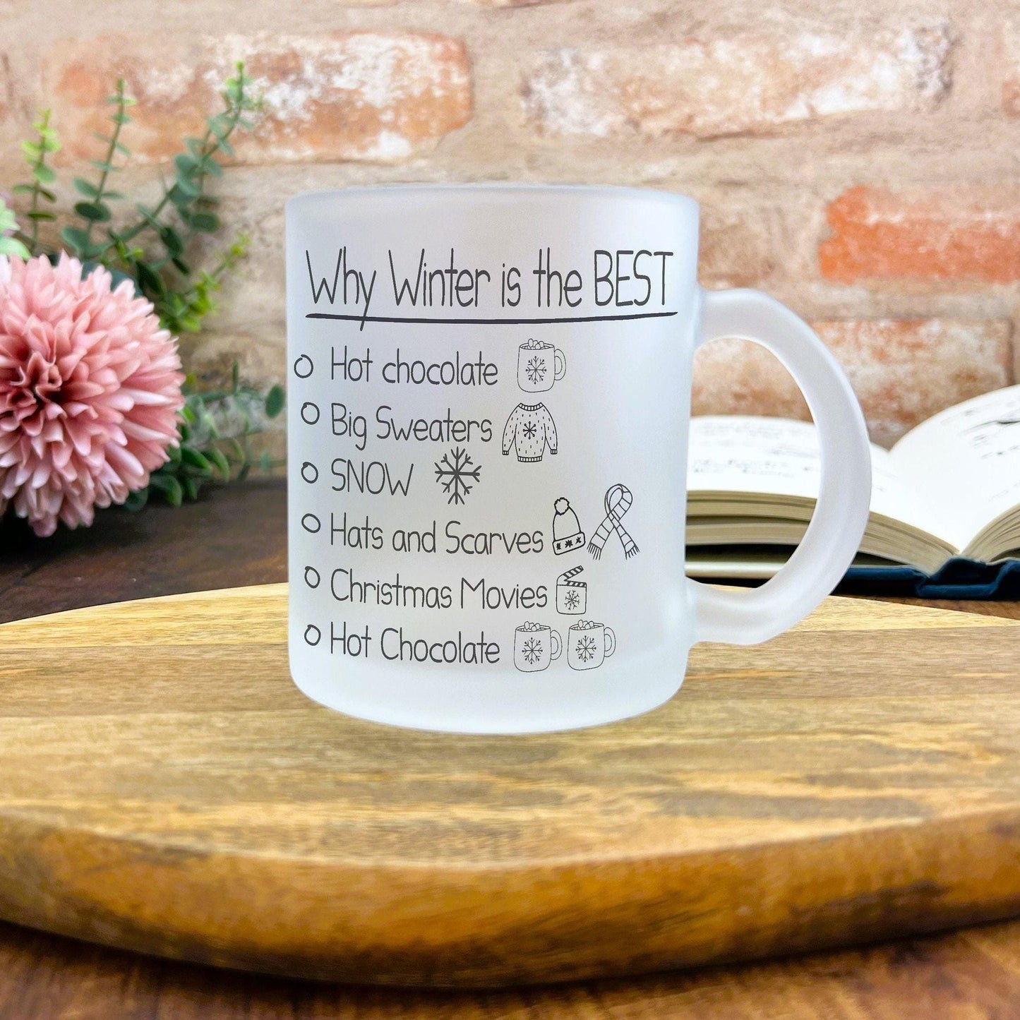 Winter List Hot Chocolate Christmas Mug Personalised Frosted Glass Secret Santa Gift XMAS Stocking Filler