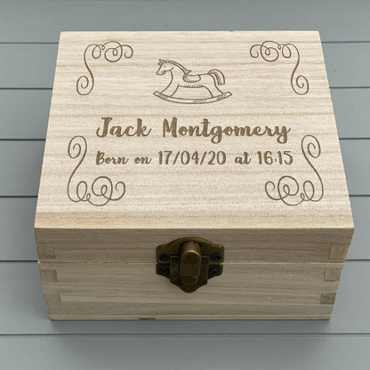 Rocking Horse Wooden Keepsake Memory Box Christening / New Baby Personalised Gift