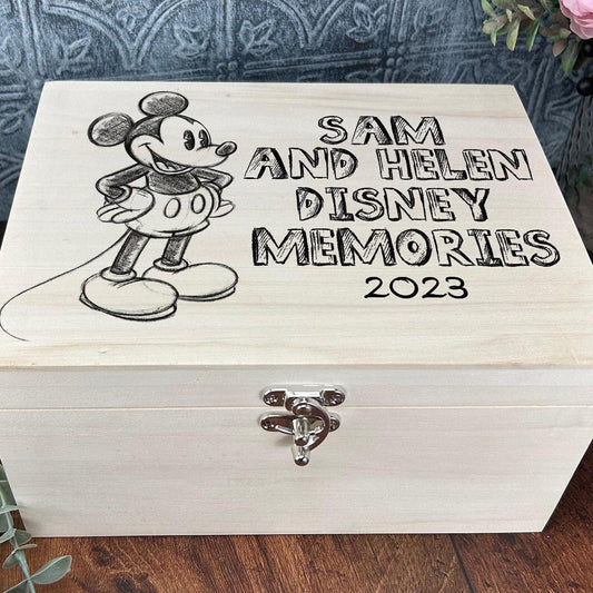 Mickey Mouse Sketch Disney Personalised Wooden Memory Box
